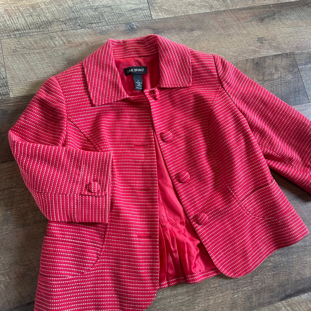 Women's Lane Bryant Red & White Polka Dot Blazer Jacket Size 14